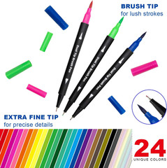 Piochoo Dual Brush Marker Pens,24 Colored Markers,Fine Point and Brush Tip for A