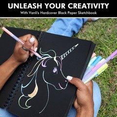Hardcover Black Paper Sketchbook & 12 Pack Ball Point Gel Pens Set – 2 White …