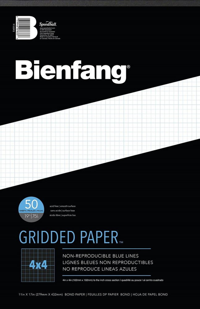 11×17 Designer Grid Paper Pad 4×4 Cross Section Drawing Paper 50 Sheets