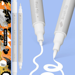 2 White Dual-Tip Acrylic Paint Pens – Multisurface Markers for Glass, Rock, F…