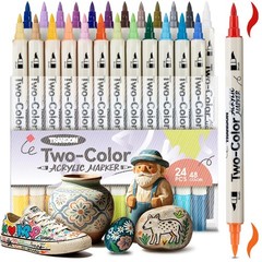 24 PCS Acrylic Paint Marker Set 48 Colors DualColor Brush Tip Pens Craft DIY