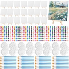 Qilery 24 Set 8 x 8 Inch Canvas Boards and Easel for Painting, Acrylic Paint …