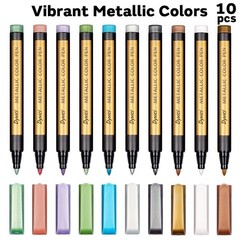 Metallic Marker Pens – Set of 10 Medium Point Metallic Markers for Rock Paint…