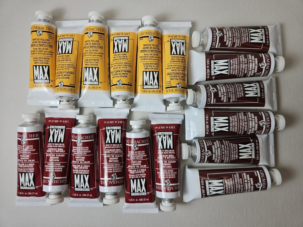 Grumbacher VTG MAX Oil Paints Lot of 18 -1.25 Oz NOS Naples Yellow Maroon Umber