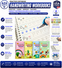 4 Pc Magic Grooved Practice Copybook,Reusable Letter Tracing Books,Handwriting P