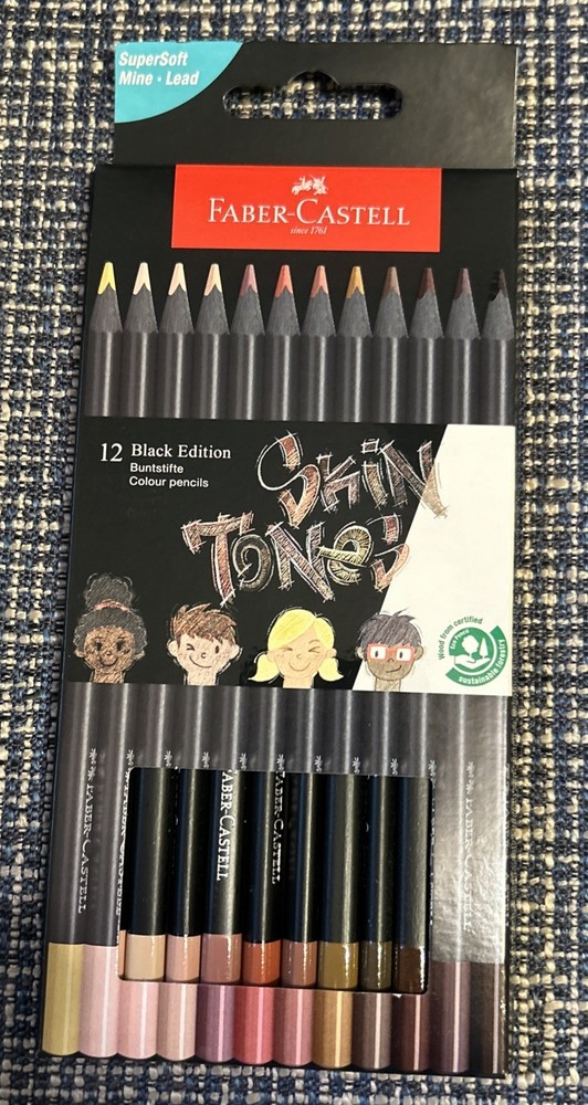 Faber-Castell Black Edition Skin Tone Colored Pencils: 12 Count Super Soft Lead
