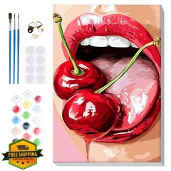 Bowetile Red lips cherry paint by numbers kit 8x12in