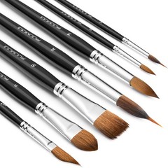 Watercolor Brush Set, 7pcs Professional Sable Paint Brushes with Extended Needle