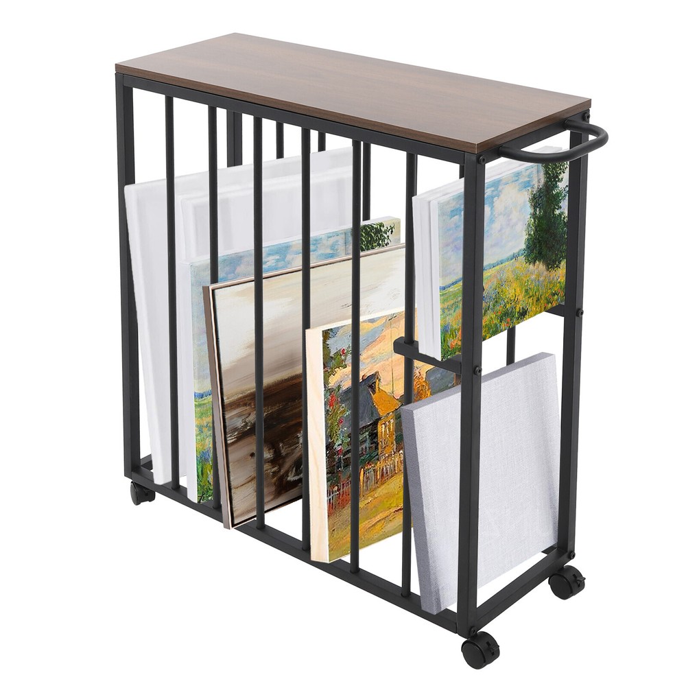 Black Painting Drying Rack Art Storage Rack Display Stand w/ 4 Universal Wheels