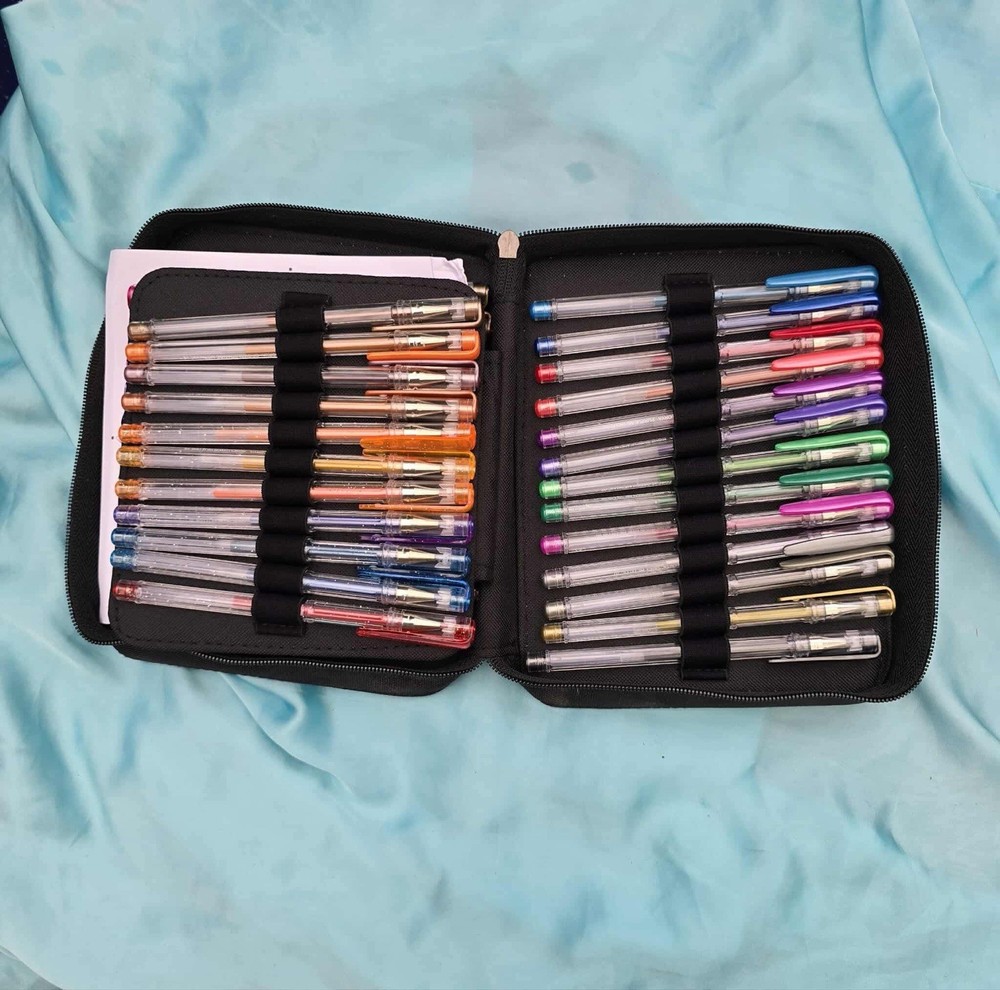 48 Metallic & Glitter Gel Pens with Case -Brand New