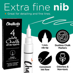 Extra Fine Tip White Chalk Markers (4 Pack 1Mm Point) Chalk Pens – White Dry Era