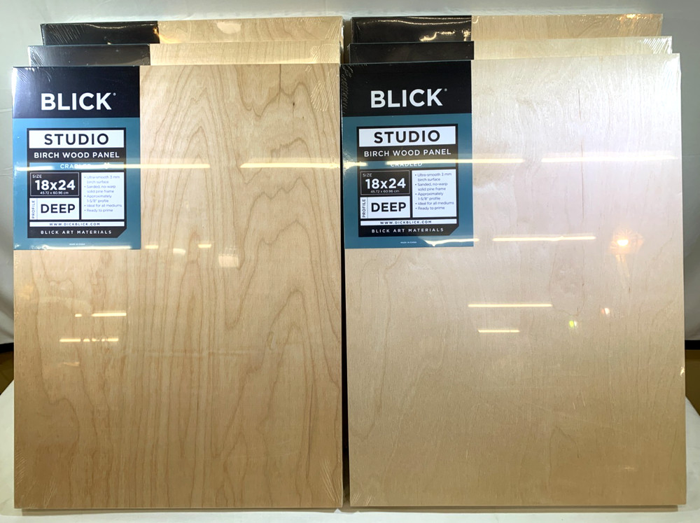 Lot of 6 BLICK Unfinished Birch Wood Panels Cradled 18″ x 24″ x 1 5/8″ Deep