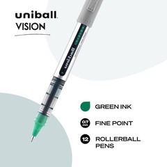 Uniball Vision Rollerball Pens, Green Pens Pack 12 Count (Pack of 1),