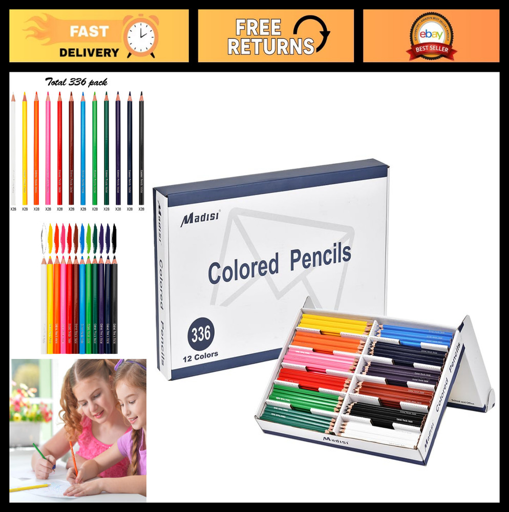 Bulk Colored Pencils – Pre-Sharpened, 12 Assorted Colors, 336 Count Set