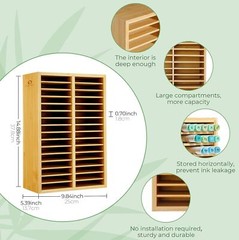 Ohuhu Bamboo Marker Organizer, Wooden Desktop Storage Hold 224 Markers for Home