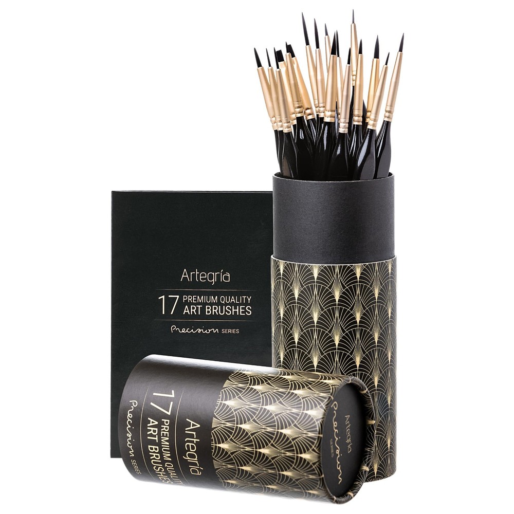 ARTEGRIA Detail Paint Brush Set, 17 Miniature Various Sizes, Black – 17pcs