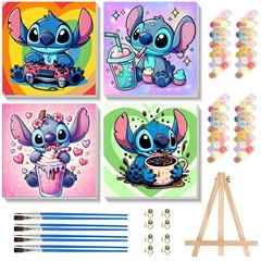 4 Pack Cartoon Paint by Numbers for Kids with Framed Canvas-with Wooden Easel…