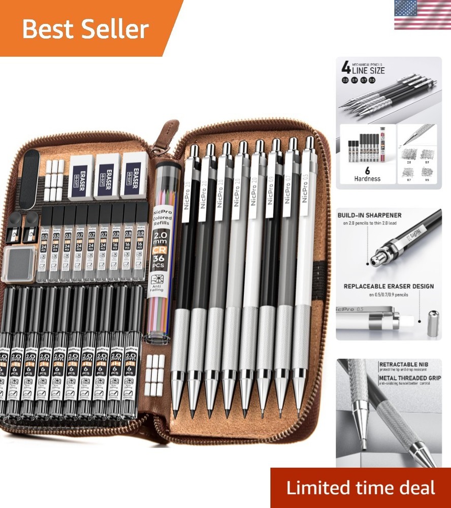 38PCS Art Mechanical Pencils Set in Leather Case, 3 PCS Metal Drafting Pencil…