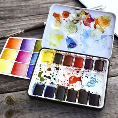 QoR Mini Set by , 12 Half Pan Watercolors, Professional Watercolor Paint Set
