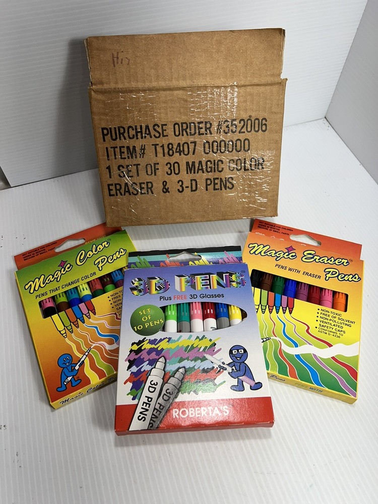 Magic Color Eraser & 3-D Pens Set – Vintage – Brand New In Original Packaging