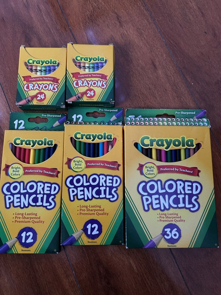 Two Crayon Packs and Three Colored Pencil Packets, Completely New Unused