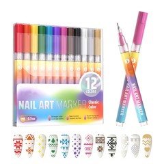 languocos Nail Art Pens Set, 12 Colors 3D 1 Count (Pack of 12), 12 Set