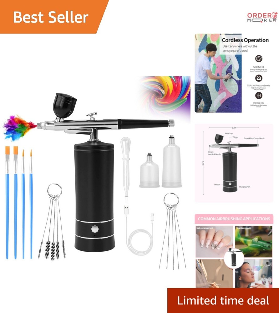 Airbrush Kit Wireless Air Brush Compressor Nail Art Makeup Model Painting Black