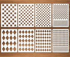 4 Pcs Checkerboard Stencils with 4 Pcs Harlequin Stencils, 8 Pcs Checks & Dia…
