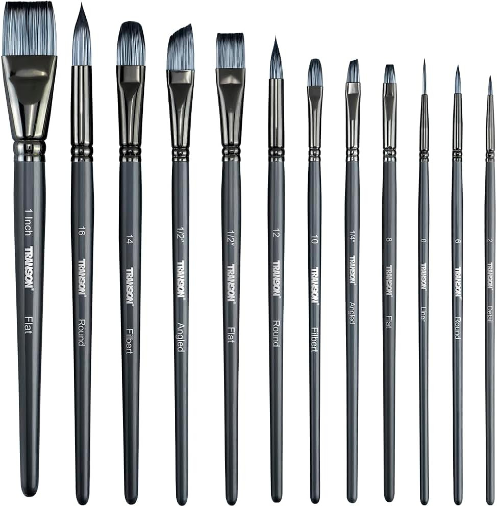 Artist Paint Brush Set of 12 for Watercolor Acrylic Gouache Oil and Tempera Pain