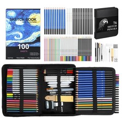 COOL BANK 76 Pack Art Supplies Sketching Kit with 100 Sheets 3-Color Black