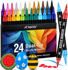 Pagather 24 Colors Acrylic Paint Markers, Dual Tip with Fine Tip and Brush Tip P