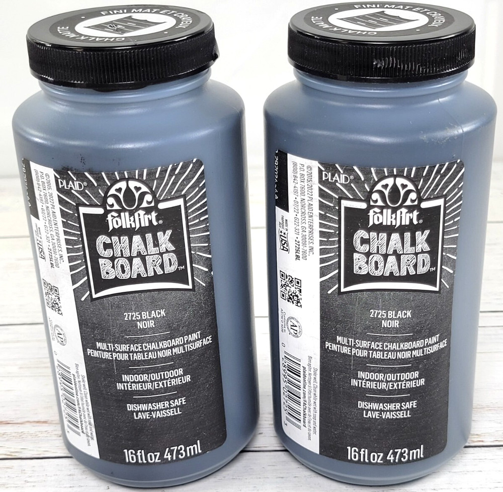 FolkArt Multi-Surface Chalk Paint Matte Finish Black 16 Fl Oz ( 2 Bottles)