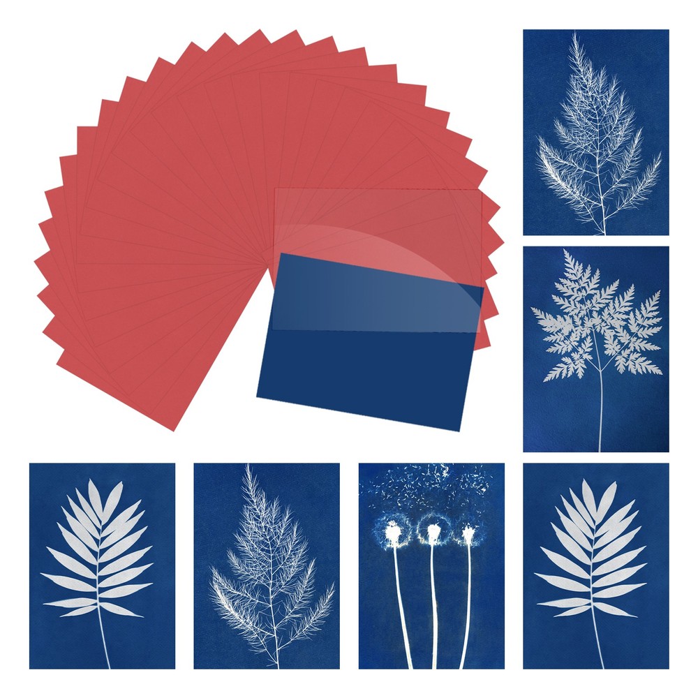 Cyanotype Paper,24 Sheet Sun Print Paper Red Crafts with Board, 5.8×8.3″