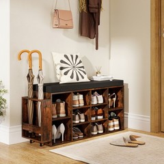 Shoe Storage Bench with Umbrella Stand 10-Cubby Entryway Shoe Rack Organizer-…