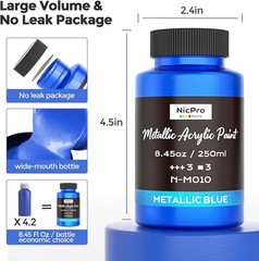 8.45oz Metallic Blue Acrylic Paint – Fade Resistant, Glossy Finish for Crafts