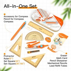 YPLUS Geometry Set for Students, Compass Drawing Tool with Metal Case, Math P…