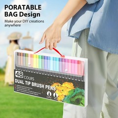 Dual Double Tip Brush Markers Pens, 48 Colors Artist Coloring Marker Set, Fin…