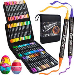 120 Colors Dual-Brush Acrylic Paint Markers for Various Surfaces and Crafts