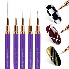 MUIIGOOD Nail Art Liner Brushes, 5Pcs Brush For 7/9/11/15/25mm, Purple