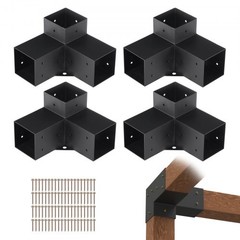 Pergola Bracket Kit 4”x4”(Inner Size 3.6×3.6), 4pcs 3-Way Heavy Duty Corne…