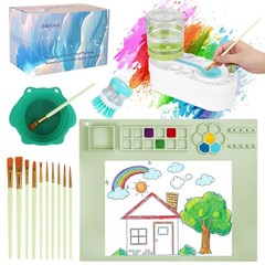 Painting Station Silicone Mat 20″X16″ 10 Brushes Cleaner Bowl Artist Green