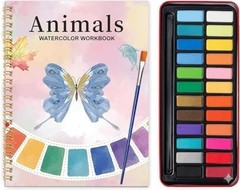Watercolor Workbook for Beginners – 24 Colors Paint Set & Coloring Animals