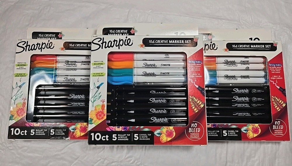 Lot of 3 – Sharpie Creative Markers, Chisel/Bullet Tips, Assorted Colors 10-Pack