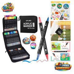 48 Colors Dual Tip Acrylic Paint Pens Markers – Fine & Round Tips Markers for Ro