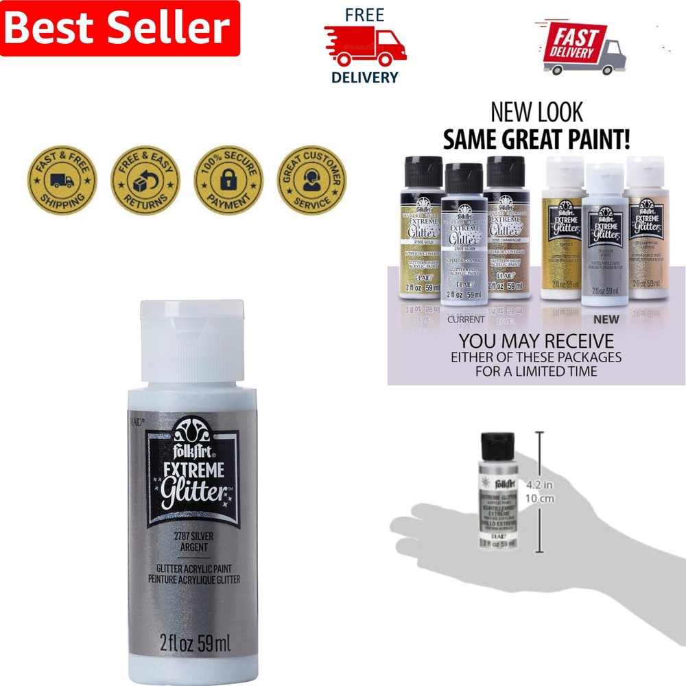 2 oz Extreme Glitter Acrylic Paint in Radiant Silver – Perfect for Arts & Crafts