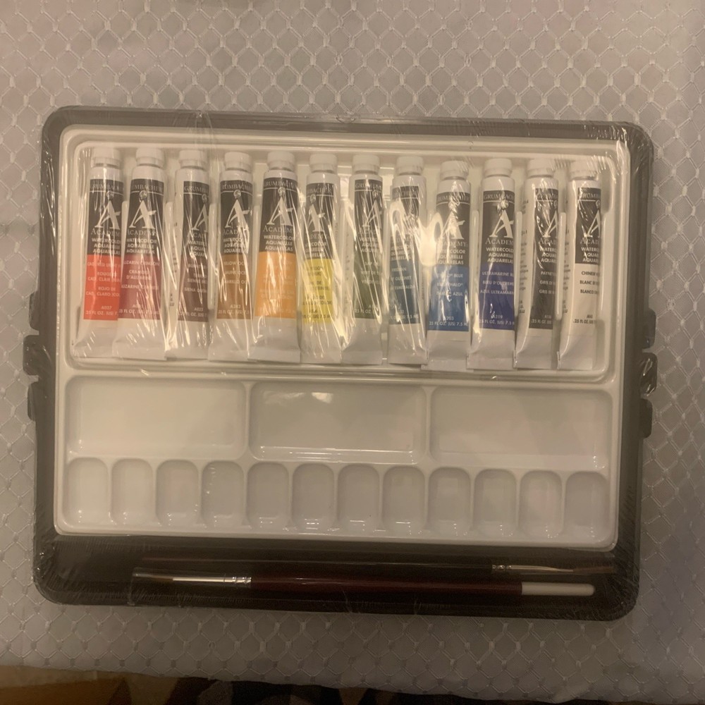 Grumbacher Academy Watercolor Artists’ Sketch Box ~ Paint Pallette Brushes 16 pc