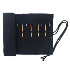 30 Pockets Artist Paint Brush Holder, Canvas Roll Up Case Bag & Storage Black