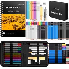 Caliart 176PCS Art Supplies Sketching Kit with 1 Count (Pack of 176), Black
