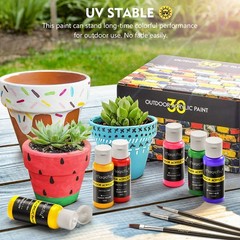 Magicfly Outdoor Acrylic Paint, Set of 30 Colors/Tubes (60 ml, 2 oz.) with St…
