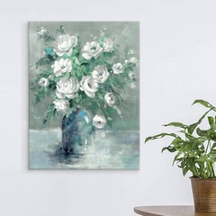 UTOP-art Floral Canvas Wall Art Painting White Rose Flower Green Leaves Hand …